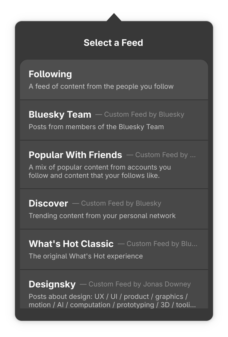 Feed selection interface
